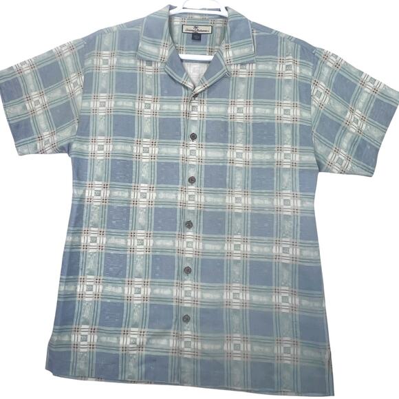 Tommy Bahama Checkered Silk Shirt Size M Green Short Sleeve Button Up Casual - Picture 1 of 9
